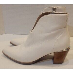 Linea Paolo Westly Booties Boots Size 6.5 White Leather Zip Heel Western Cowgirl